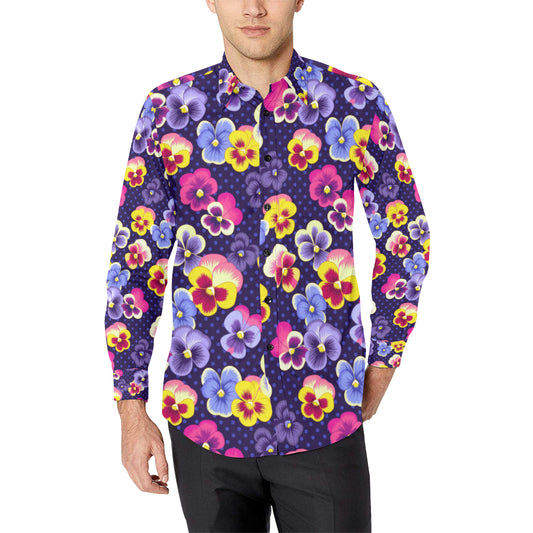 Pansy Pattern Print Design PS04 Men's Long Sleeve Shirt
