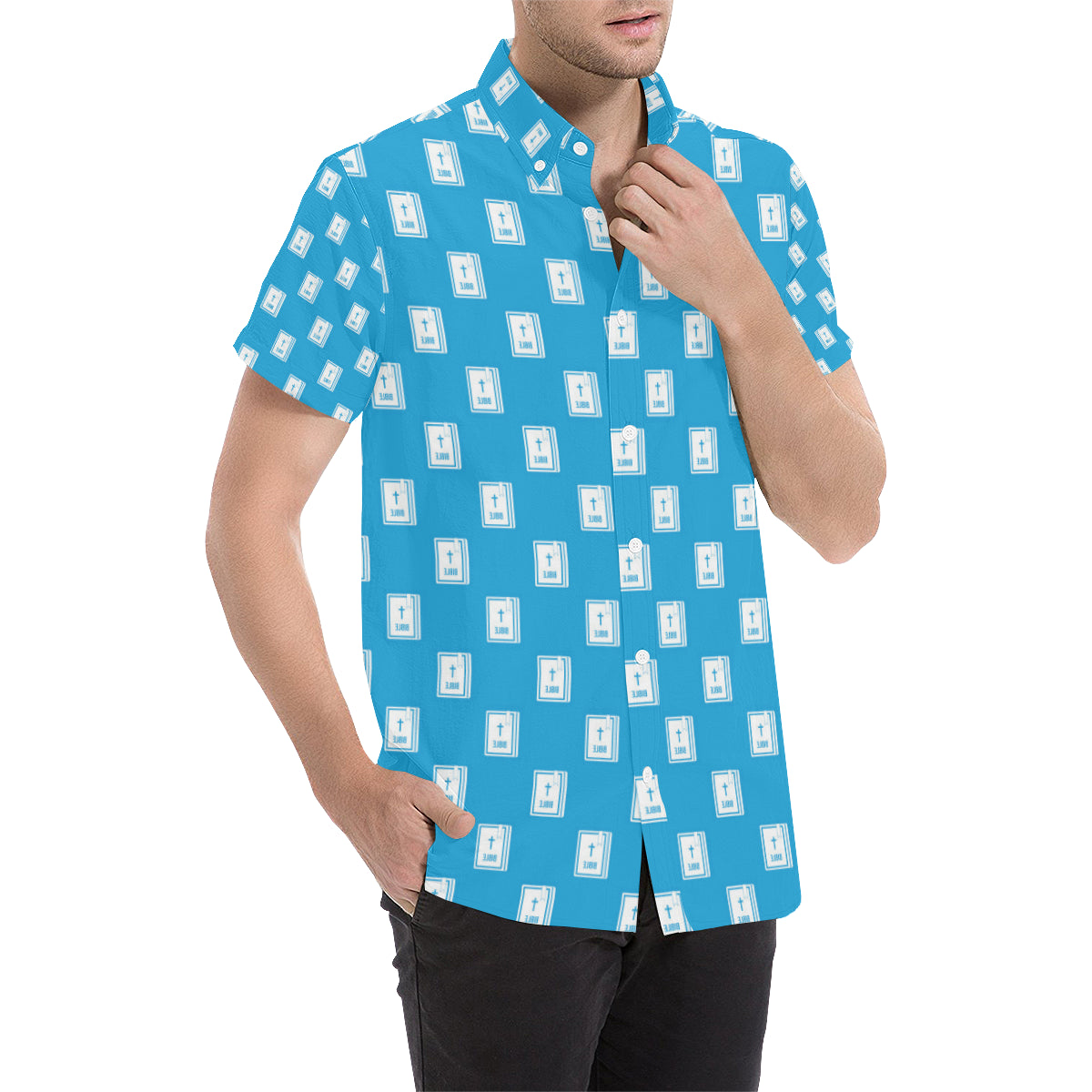 Bible Pattern Print Design 02 Men's Short Sleeve Button Up Shirt