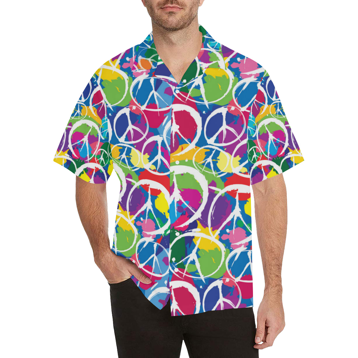 Peace Sign Colorful Pattern Print Design A02 Men's Hawaiian Shirt