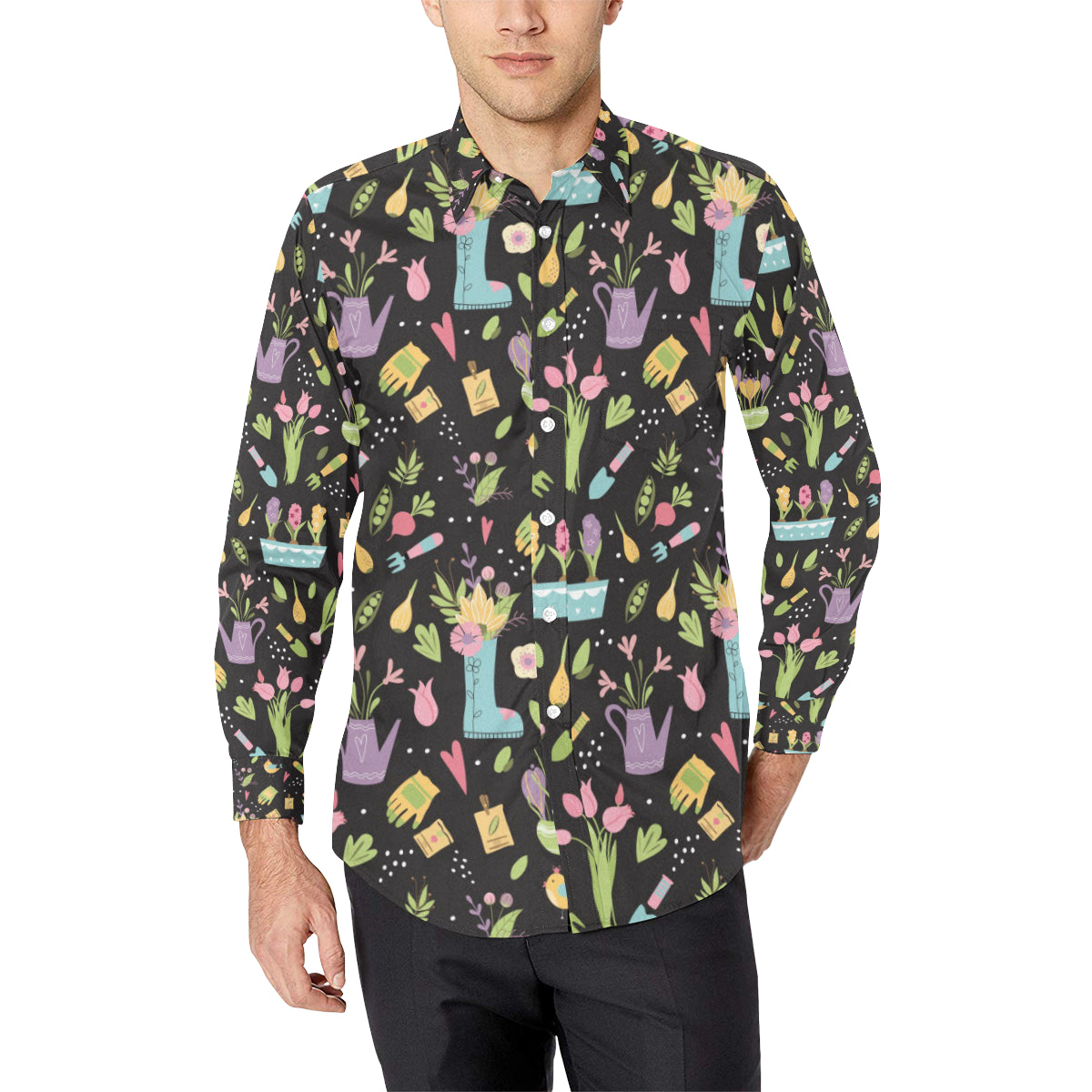 Gardening Pattern Print Design G03 Men's Long Sleeve Shirt