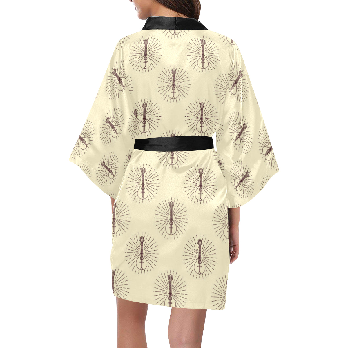 Mandolin Pattern Print Design 02 Women's Short Kimono