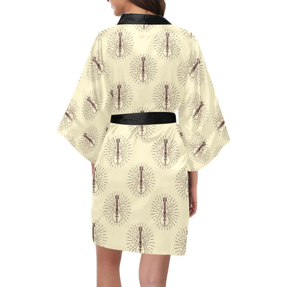 Mandolin Pattern Print Design 02 Women's Short Kimono