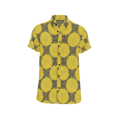 Sunflower Pattern Print Design SF06 Men's Short Sleeve Button Up Shirt
