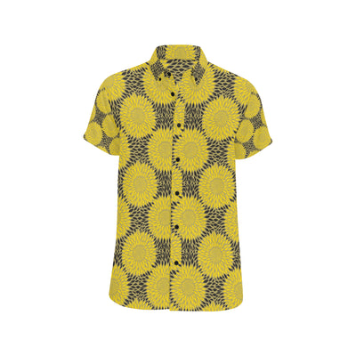 Sunflower Pattern Print Design SF06 Men's Short Sleeve Button Up Shirt