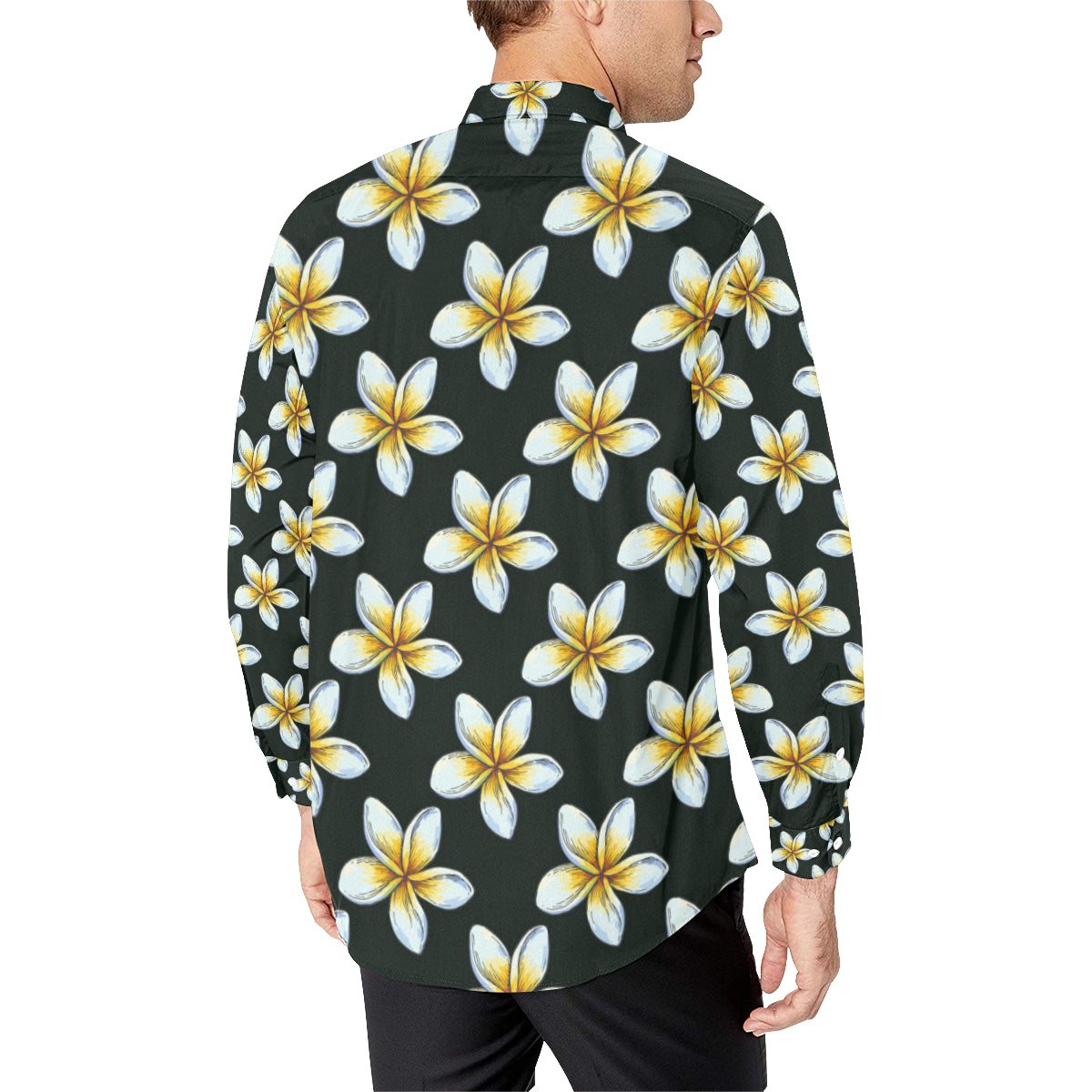 White Plumeria Pattern Print Design PM022 Men's Long Sleeve Shirt