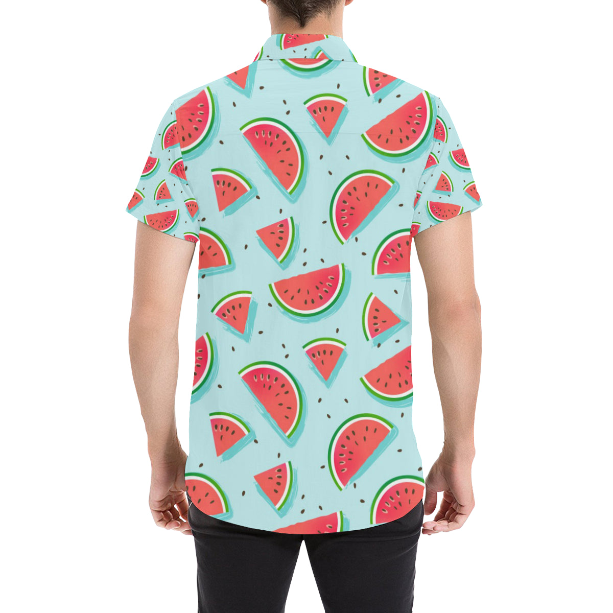 Watermelon Pattern Print Design WM03 Men's Short Sleeve Button Up Shirt