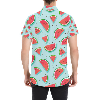 Watermelon Pattern Print Design WM03 Men's Short Sleeve Button Up Shirt