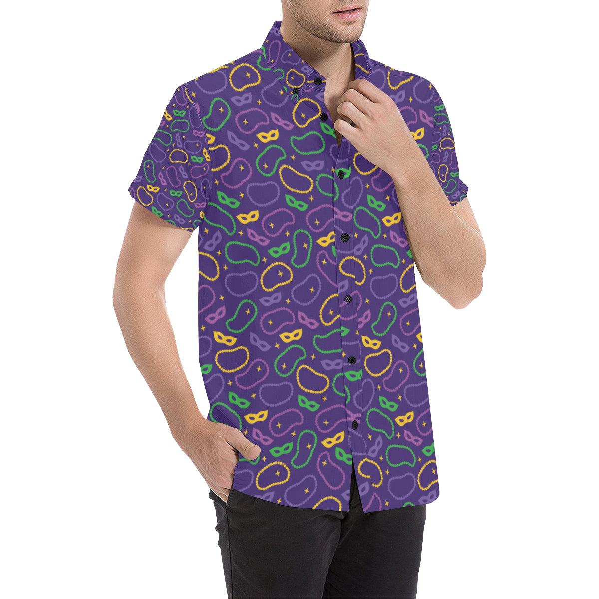 Mardi Gras Pattern Print Design 04 Men's Short Sleeve Button Up Shirt