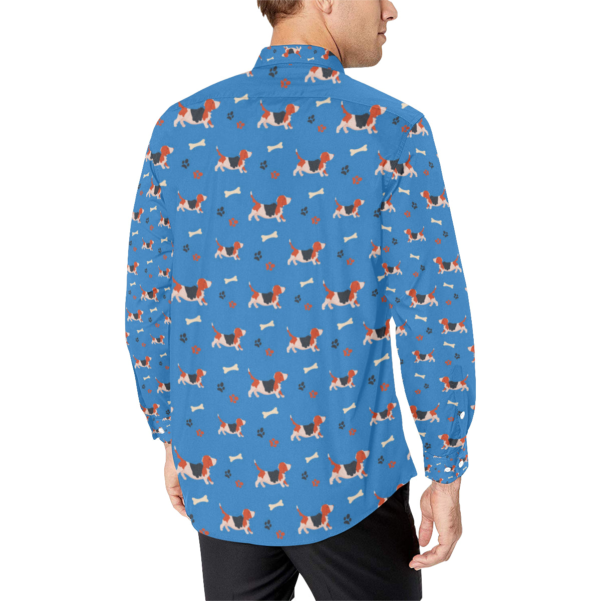 Basset Hound Pattern Print Design 02 Men's Long Sleeve Shirt