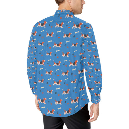 Basset Hound Pattern Print Design 02 Men's Long Sleeve Shirt