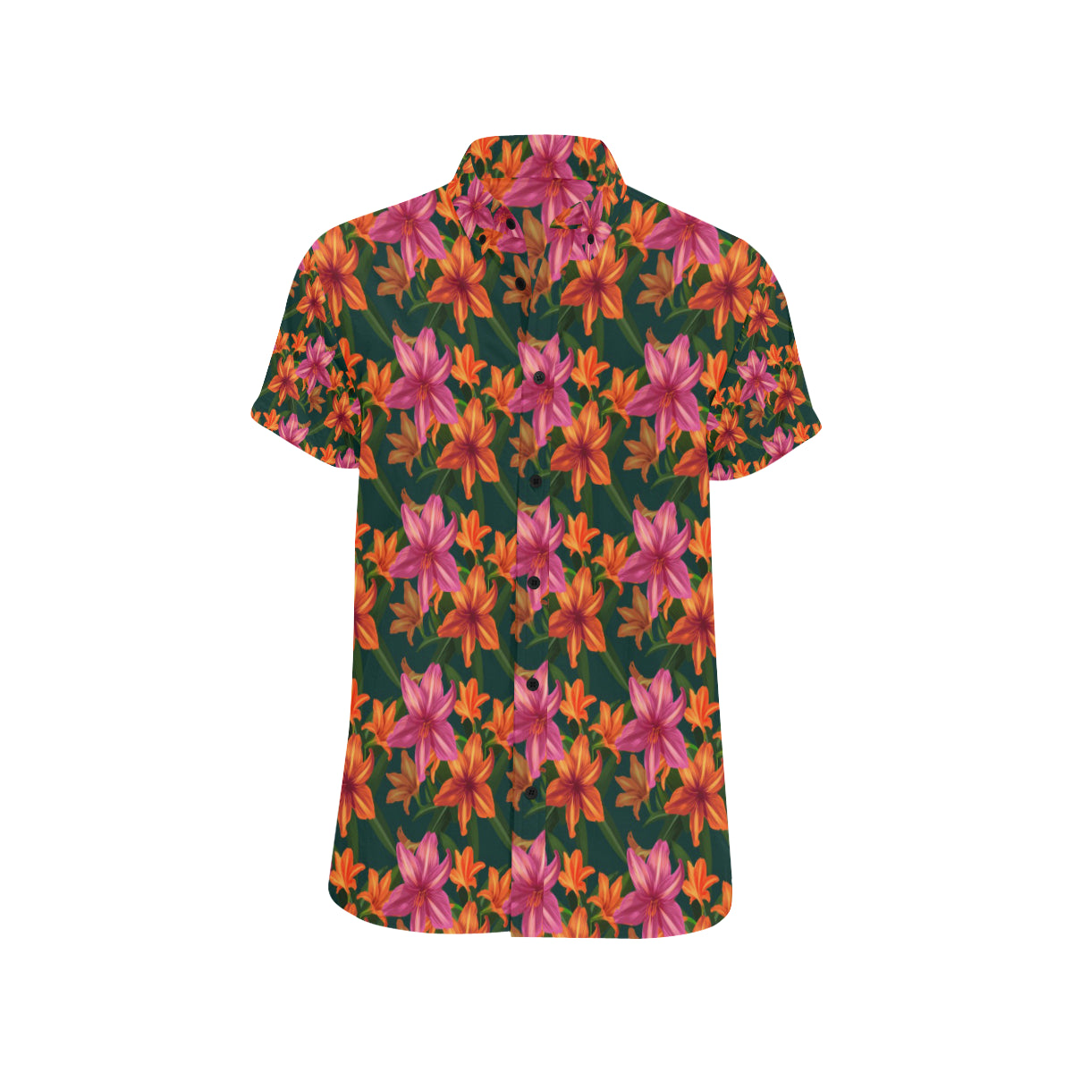 Amaryllis Pattern Print Design AL01 Men's Short Sleeve Button Up Shirt
