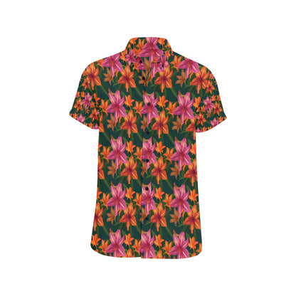 Amaryllis Pattern Print Design AL01 Men's Short Sleeve Button Up Shirt