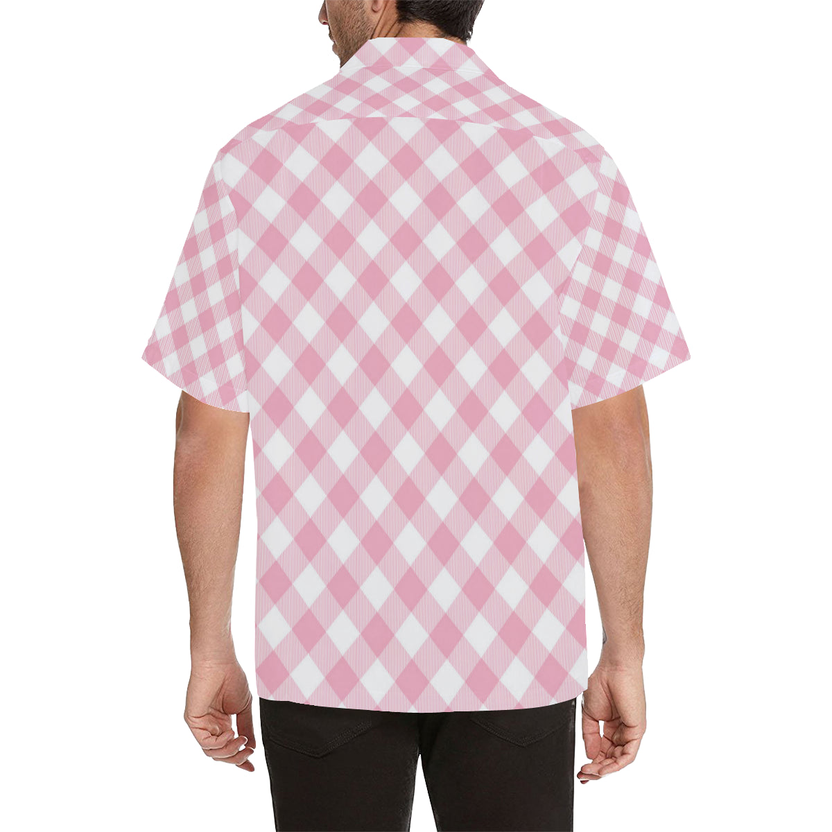Gingham Pink Pattern Print Design 02 Men's Hawaiian Shirt