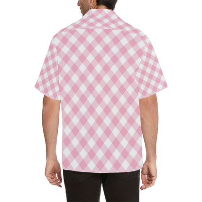 Gingham Pink Pattern Print Design 02 Men's Hawaiian Shirt