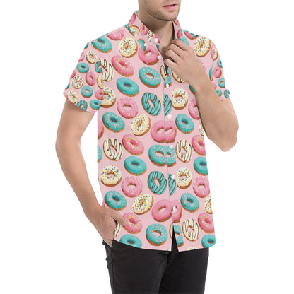 Donut Pattern Print Design DN06 Men's Short Sleeve Button Up Shirt