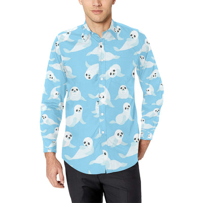 Sea Lion Cute Pattern Print Design 03 Men's Long Sleeve Shirt