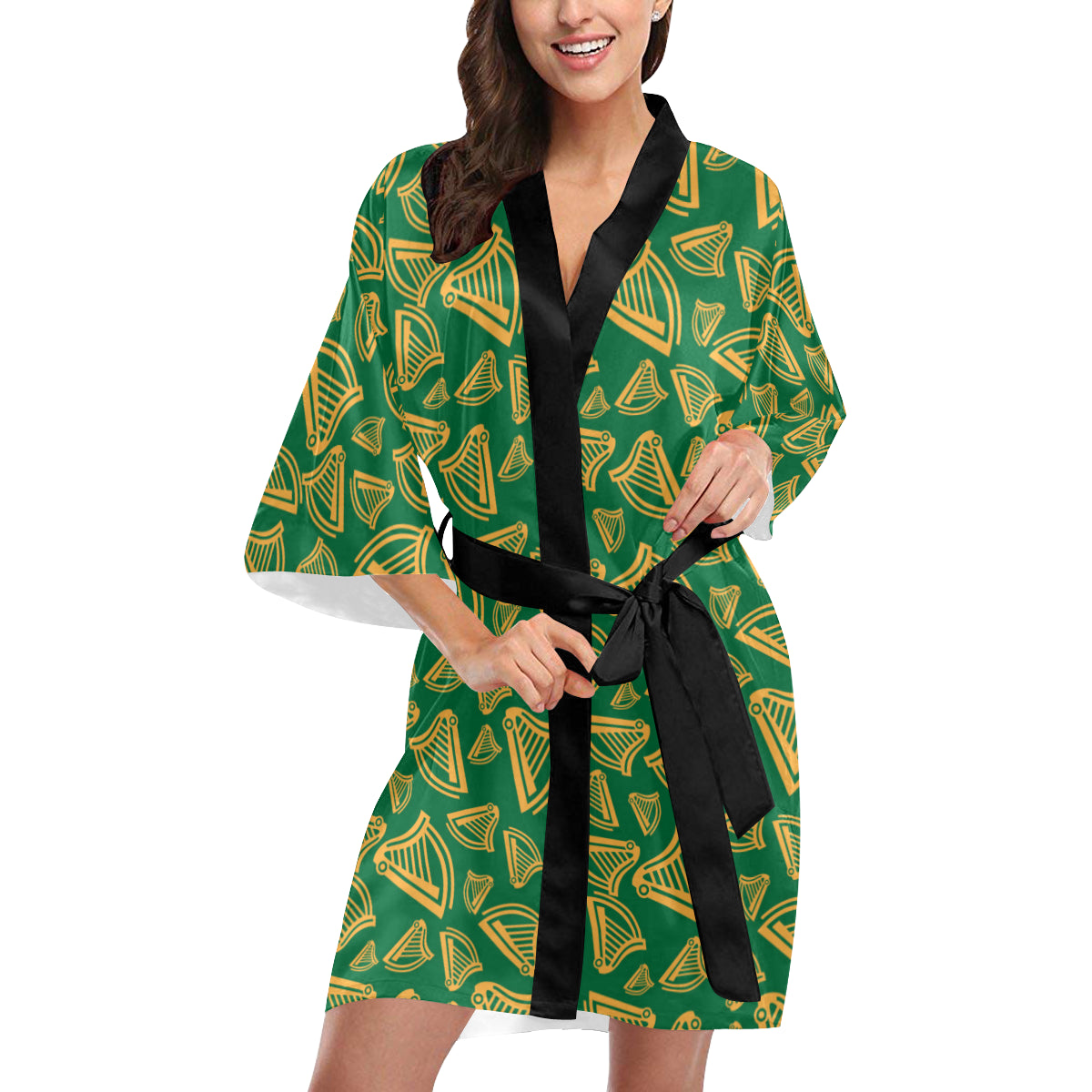 Harp Pattern Print Design 03 Women's Short Kimono