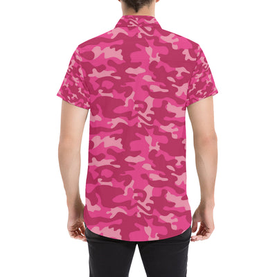 Camo Pink Pattern Print Design 01 Men's Short Sleeve Button Up Shirt