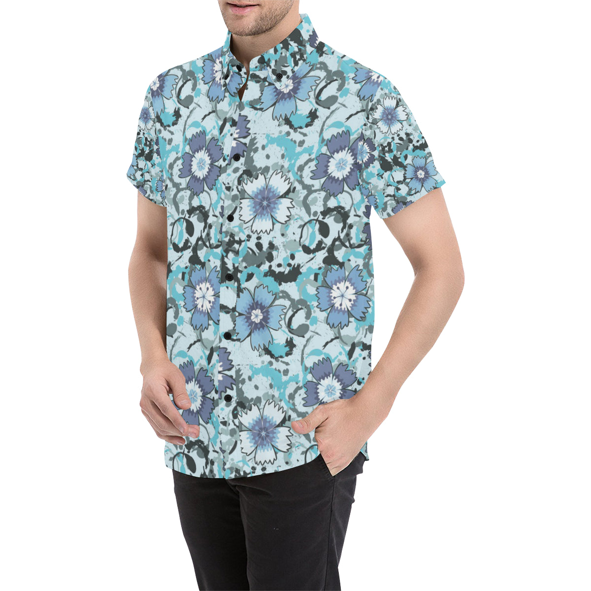 Carnations Pattern Print Design CN04 Men's Short Sleeve Button Up Shirt