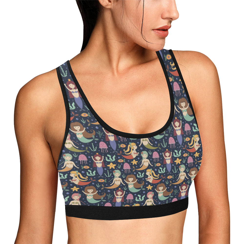 Mermaid Cartoon Pattern Print Design 03 Sports Bra