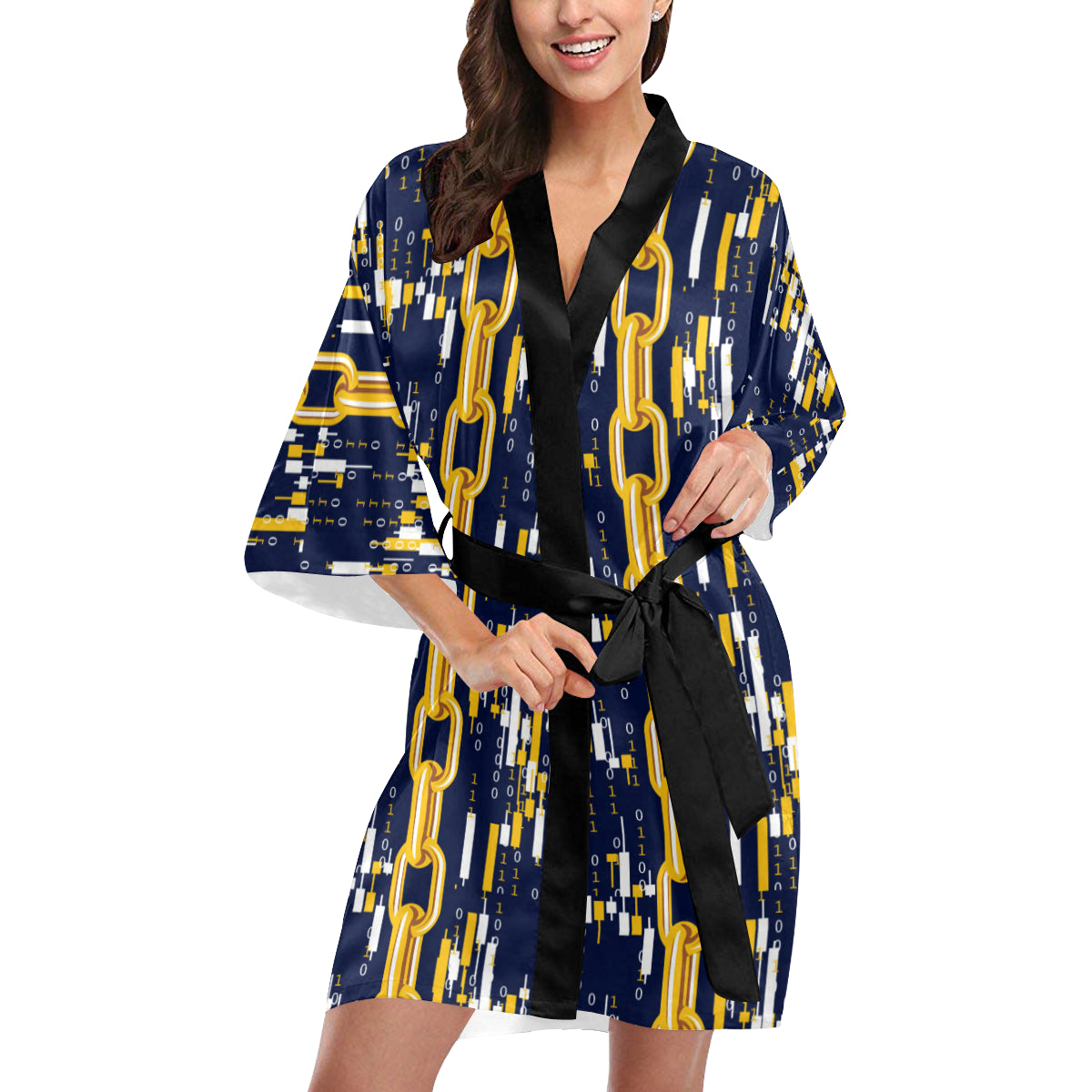 Cryptocurrency Chain Pattern Print Design 03 Women's Short Kimono