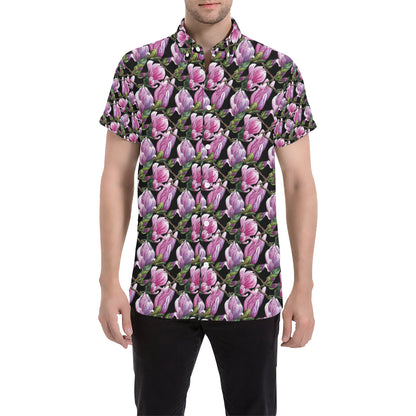 Magnolia Pattern Print Design MAG011 Men's Short Sleeve Button Up Shirt