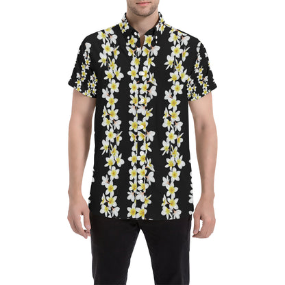 White Plumeria Pattern Print Design PM08 Men's Short Sleeve Button Up Shirt
