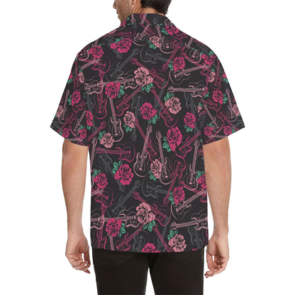 Bass Guitar Pink Rose Pattern Print Design 01 Men's Hawaiian Shirt