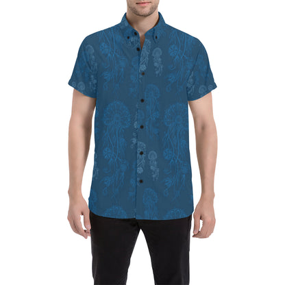 Jellyfish Pattern Print Design 01 Men's Short Sleeve Button Up Shirt