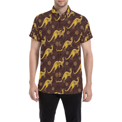 Kangaroos Aboriginal Pattern Print Design 08 Men's Short Sleeve Button Up Shirt