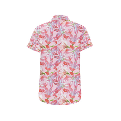 Amaryllis Pattern Print Design 02 Men's Short Sleeve Button Up Shirt