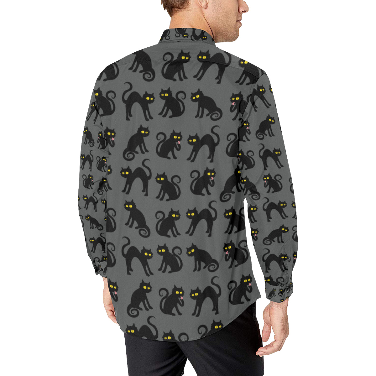 Black Cat Cute Print Pattern Men's Long Sleeve Shirt