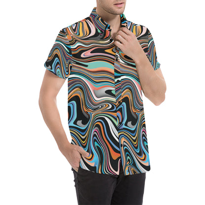 Liquid Pattern Print Design 02 Men's Short Sleeve Button Up Shirt