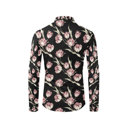 Tulip Pink Pattern Print Design TP02 Men's Long Sleeve Shirt