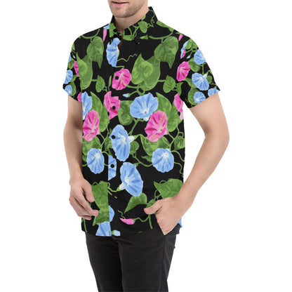 Morning Glory Pattern Print Design MG04 Men's Short Sleeve Button Up Shirt