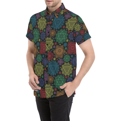 Chakra Mandala Print Pattern Men's Short Sleeve Button Up Shirt