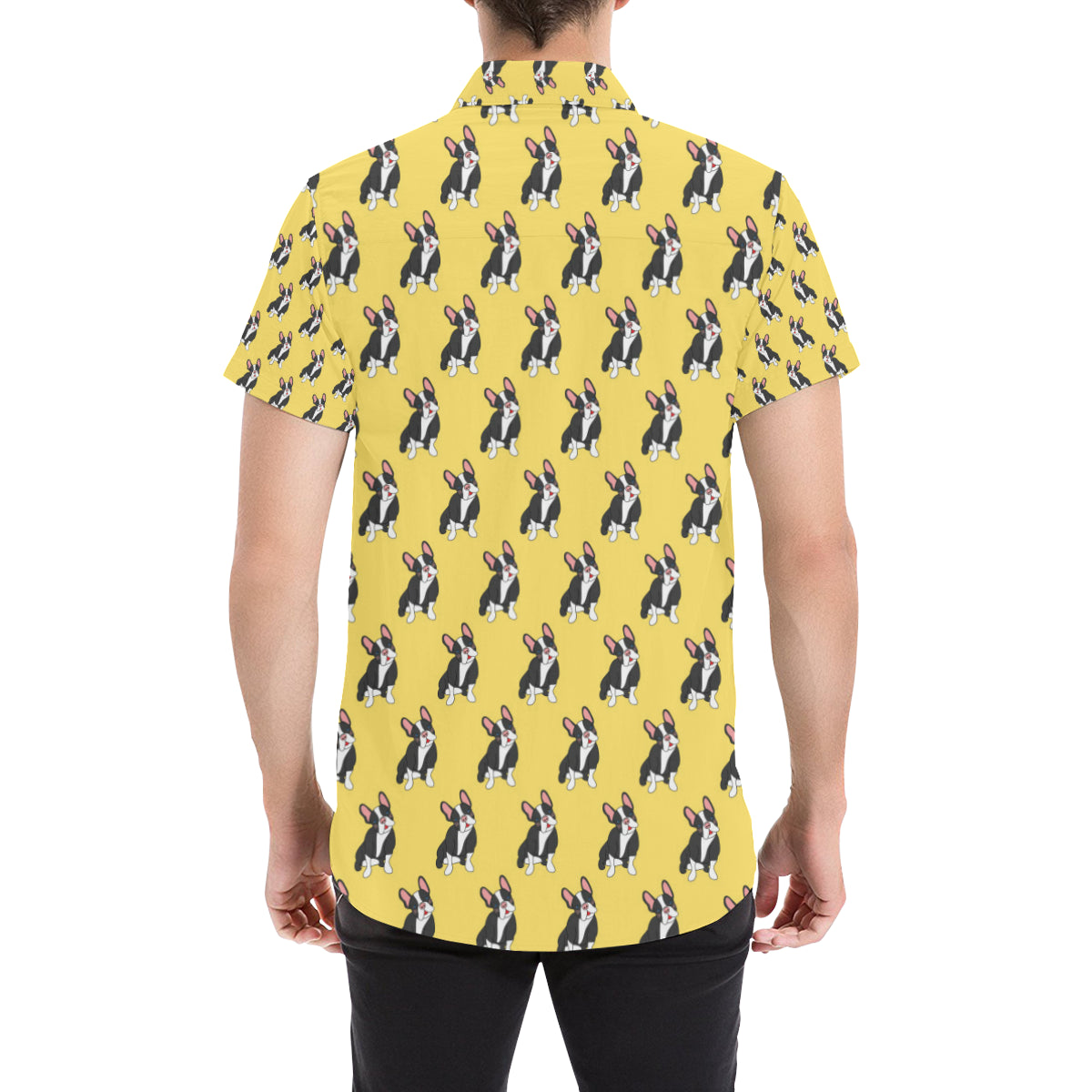 Boston Terrier Pattern Print Design 06 Men's Short Sleeve Button Up Shirt