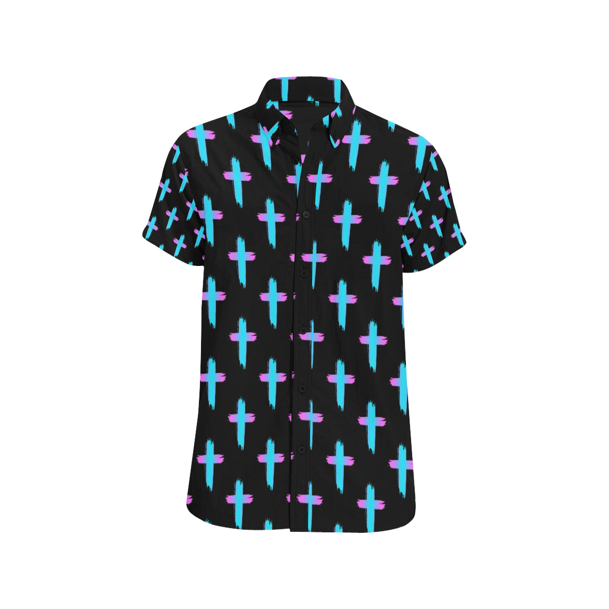 Christian Cross neon Pattern Men's Short Sleeve Button Up Shirt