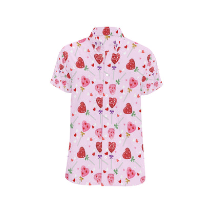 Lollipop Pattern Print Design LL07 Men's Short Sleeve Button Up Shirt