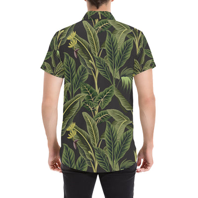 Banana Leaf Pattern Print Design BL04 Men's Short Sleeve Button Up Shirt