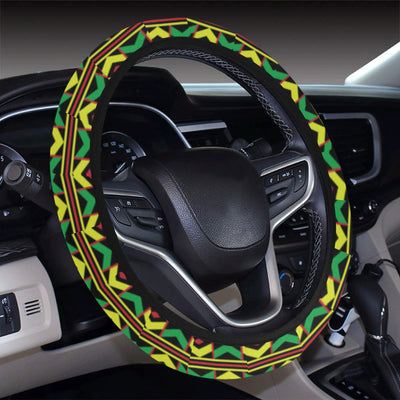 African Geometric Print Pattern Steering Wheel Cover with Elastic Edge