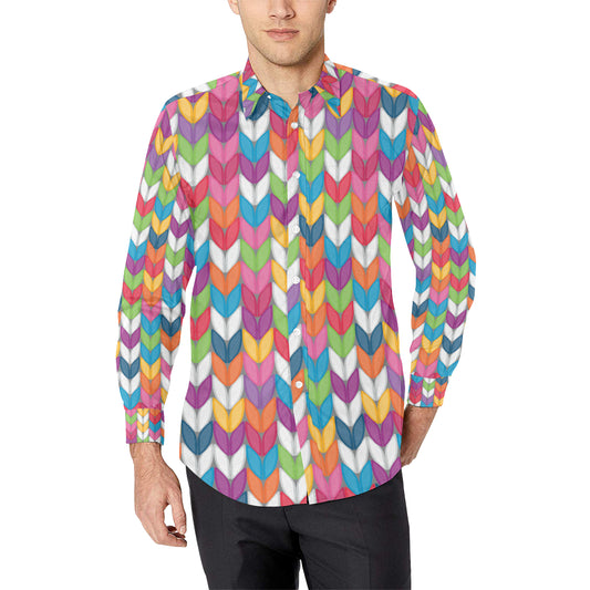 Knit Pattern Print Design 01 Men's Long Sleeve Shirt