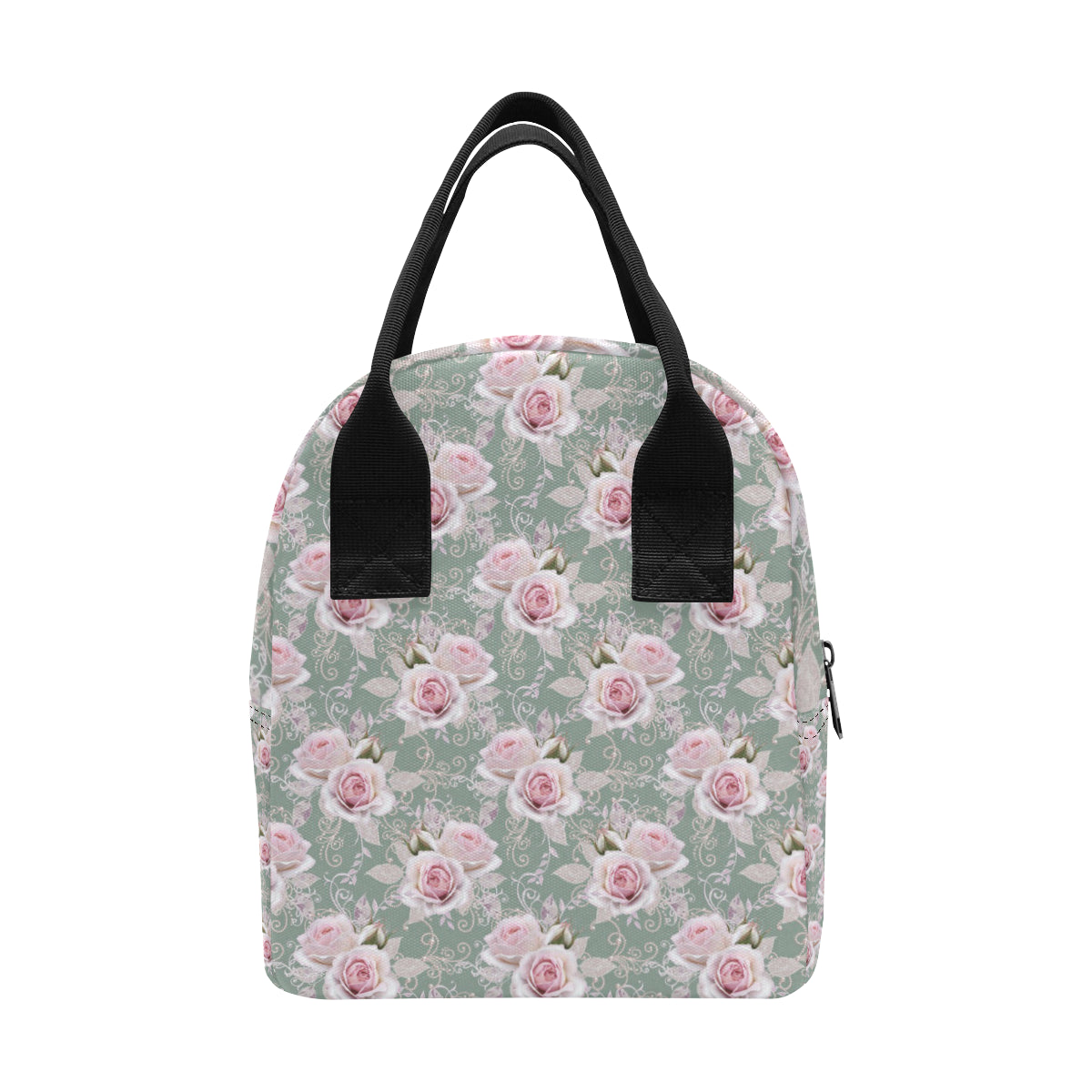 Rose White Pattern Print Design RO012 Insulated Lunch Bag