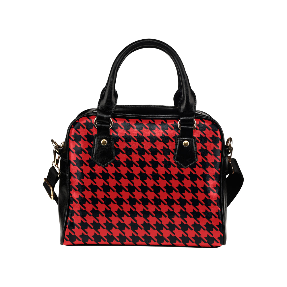 Houndstooth Red Pattern Print Design 03 Shoulder Handbag