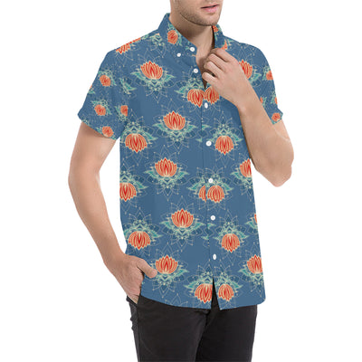 lotus Boho Pattern Print Design LO07 Men's Short Sleeve Button Up Shirt