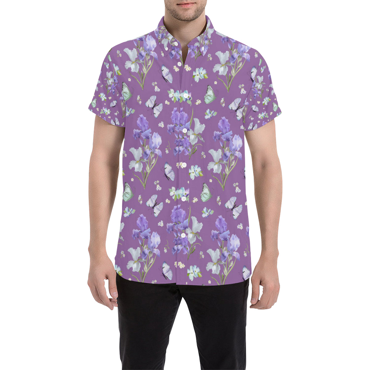 Iris Pattern Print Design IR09 Men's Short Sleeve Button Up Shirt
