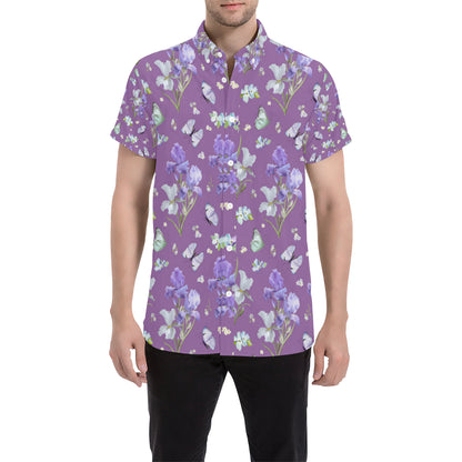 Iris Pattern Print Design IR09 Men's Short Sleeve Button Up Shirt