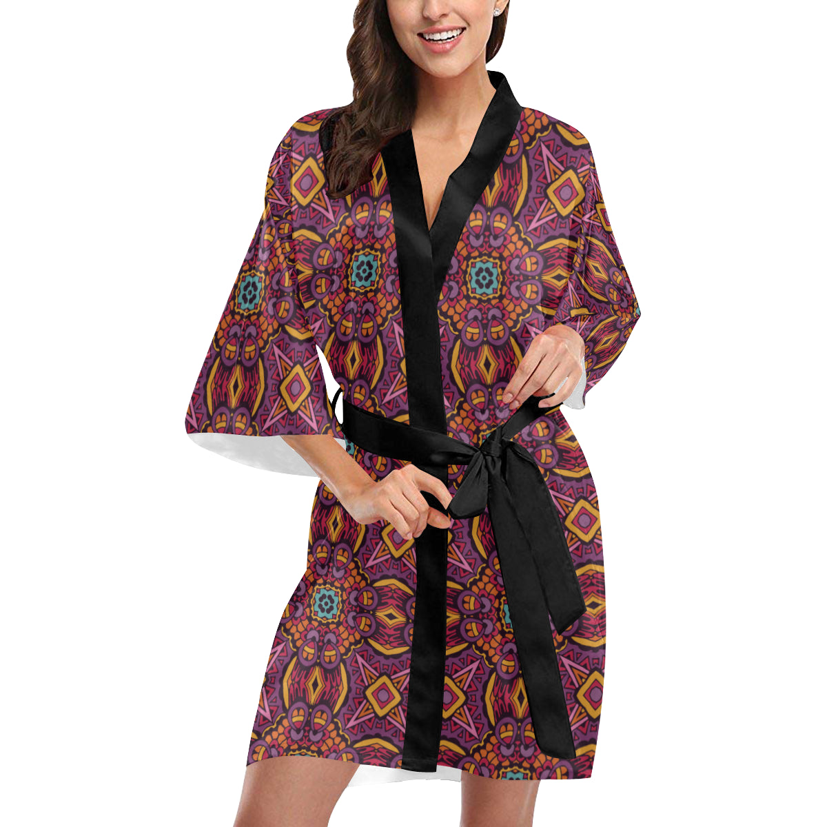 Bohemian Pattern Print Design 10 Women's Short Kimono