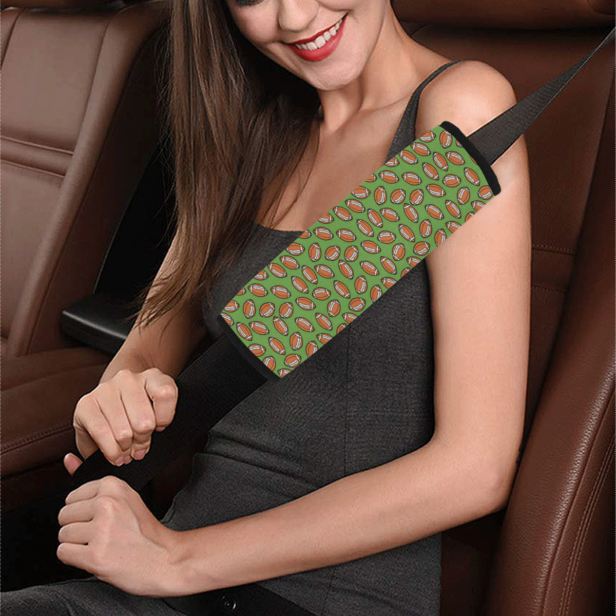 American Football on Green Design Car Seat Belt Cover