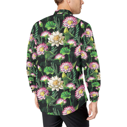 Water Lily Pattern Print Design WL010 Men's Long Sleeve Shirt